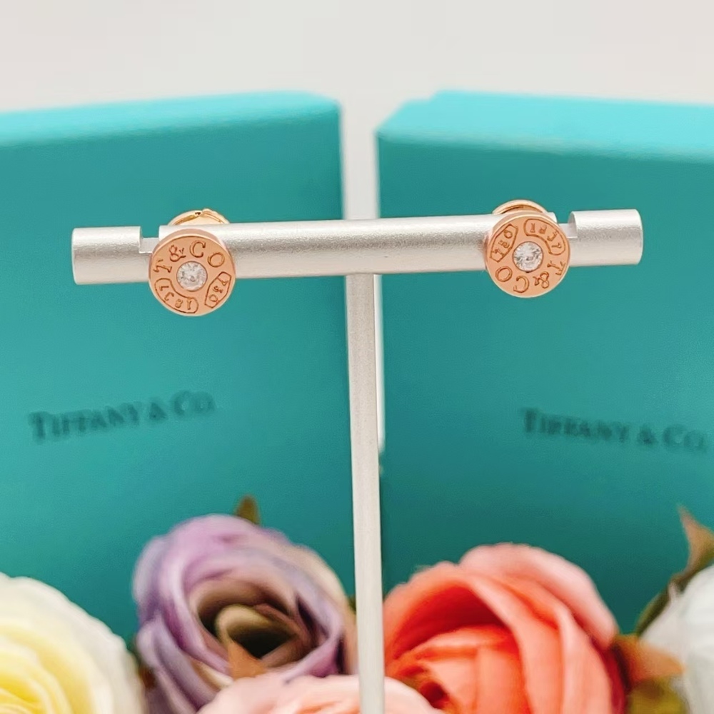 Tiffany & Co. Rose Gold Diamond Engraved Letter Stud Earrings